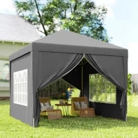 Gazebo da Esterno 3x3 m Pieghevole con 4 Pannelli Laterali, in Acciaio e Tessuto Oxford Grigio