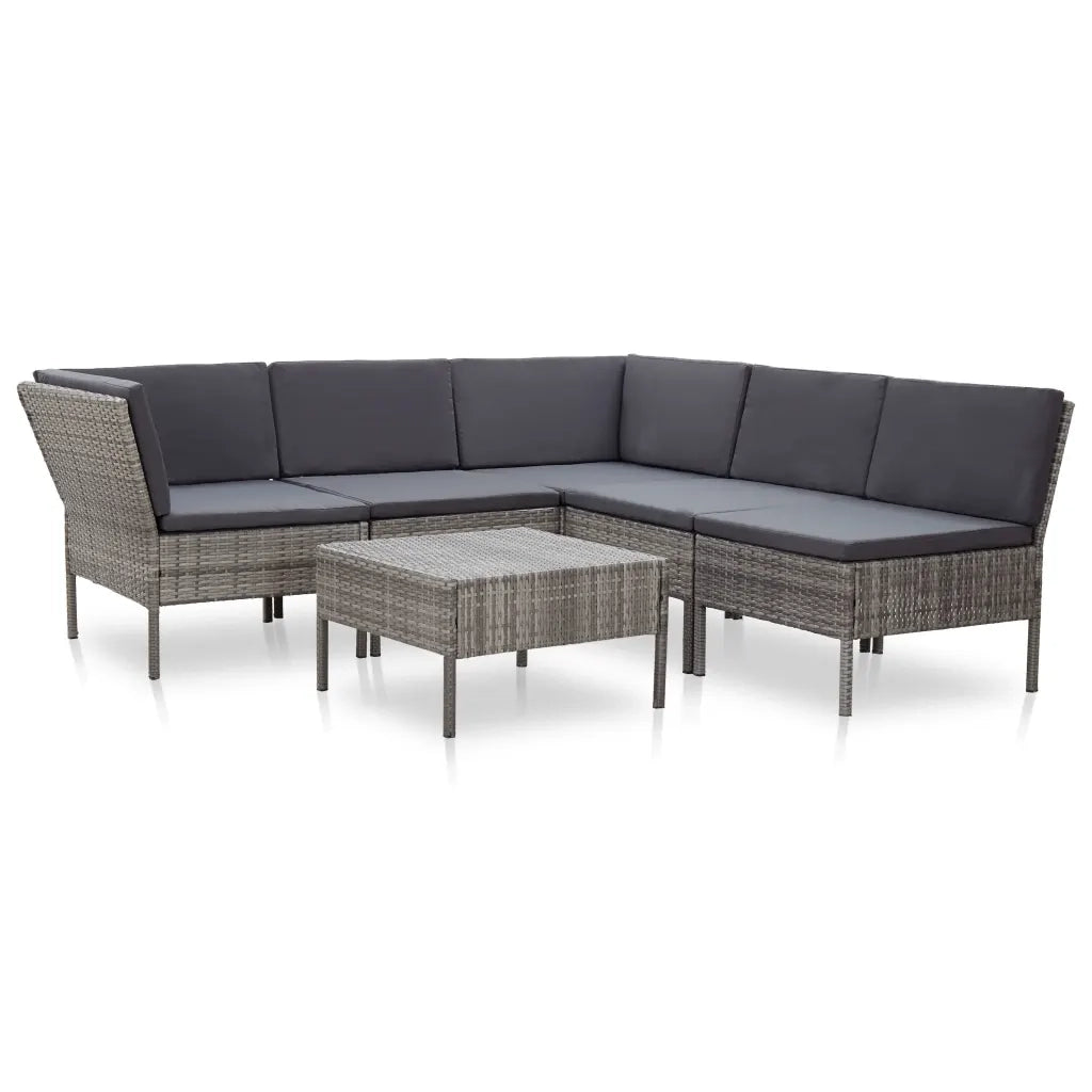 Set Divani da Giardino 6 pz con Cuscini in Polyrattan Grigio cod mxl 39373