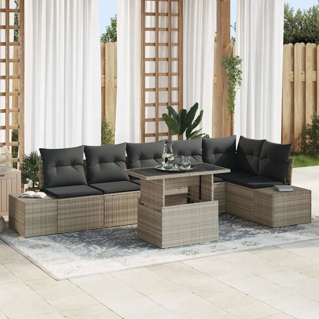 Set Divano da Giardino 7 pcs Grigio chiaro polyrattan