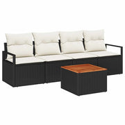 Set Divano da Giardino 5 pz | Set Salotto da Giardino Nero e Crema polyrattan