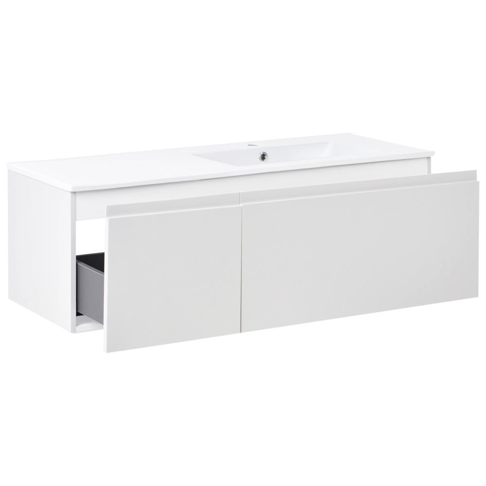Mobile da bagno sospeso con lavabo  in legno ingegnerizzato e contenitore 120 cm grigio chiaro design moderno