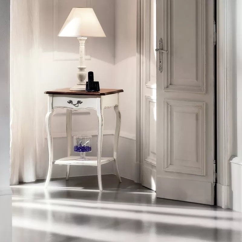 Consolle porta lampada 1 cassetto legno bianco shabby bicolore 52x52x78 - Mobili 2G