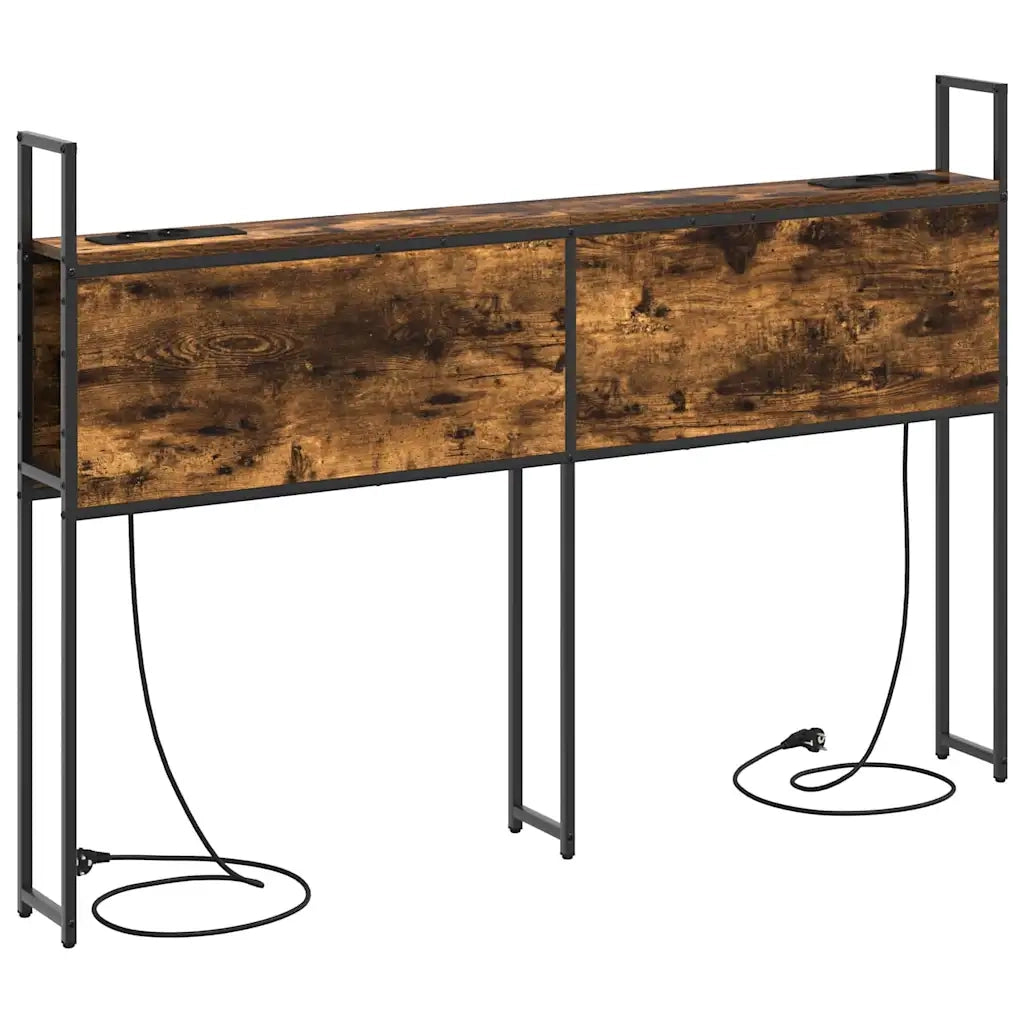 Testiera con Stazione di Carica e Storage-Testiera Multifunzionale-Testata Rovere fumo 140 cm