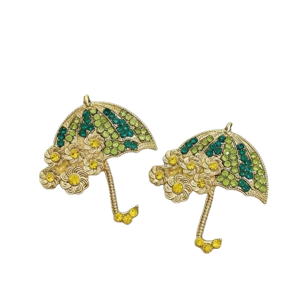 Orecchini a forma di ombrello con strass sfumati, dal design di nicchia e dallo stile vintage, giovani e graziosi.