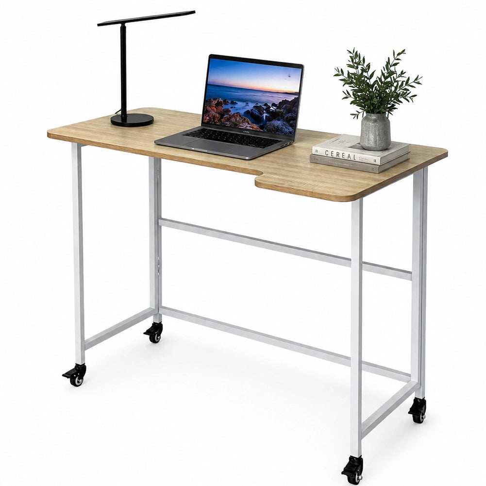 Tavolo Scrivania Pieghevole Multiuso Struttura in Metallo 100x63x76 cm con Ruote