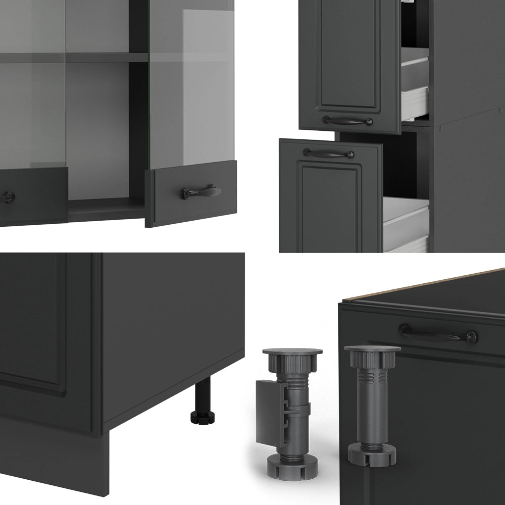 Cucina R-Line Antracite rustico/Antracite 350 cm, PL Marmo Vicco