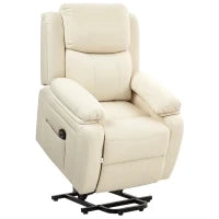 Poltrona Alzapersona Reclinabile a 160° con Poggiapiedi e Telecomando, in Pelle PU e Acciaio, 76x90x105 cm, Crema