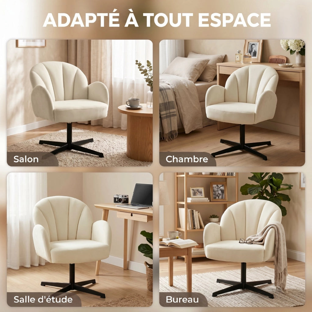 Poltrona girevole in velluto con cuscino a molle beige ¨C zephmum ¨C 90x90x90