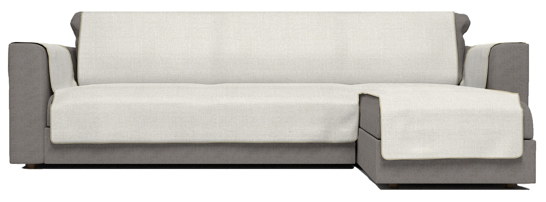 Copridivano in Poliestere con Penisola Destra Seduta 290 cm Panna