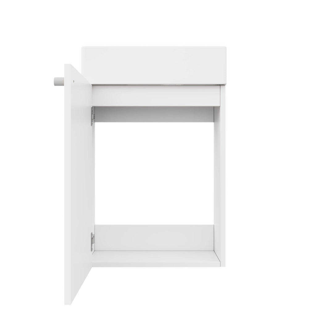 Mobile sottolavabo sospeso da bagno con 1 anta e chiusura soft-close, in MDF e ceramica, bianco, 41 × 23 × 62,5 cm