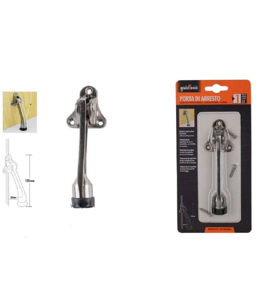 Ferma Porta In Acciaio Base Antiscivolo Blocca Porta Viti Fermaporta 125mm 91103         