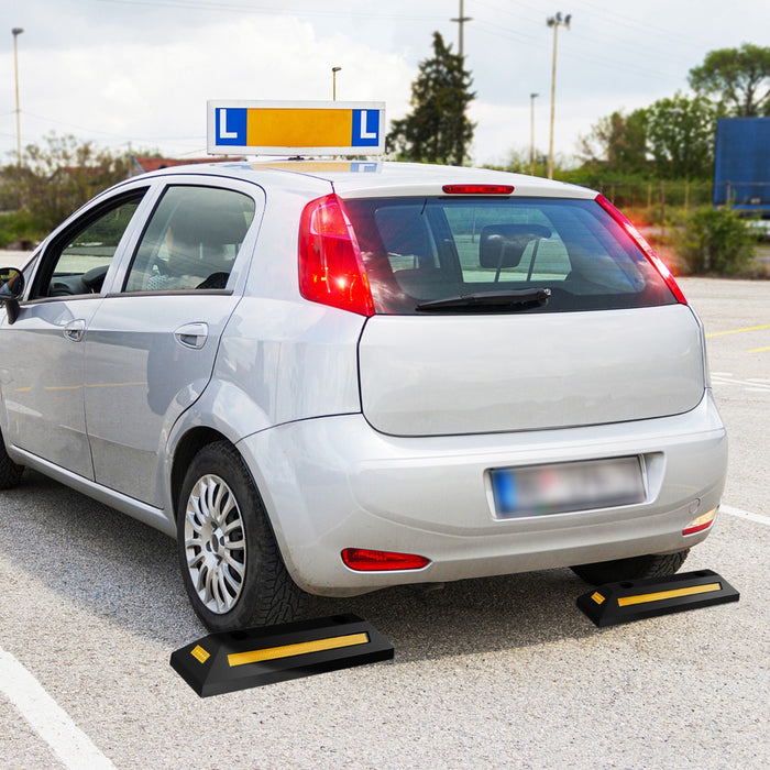 Ferma ruota per veicoli da garage, 2 Ferma ruote in gomma resistente con strisce riflettenti 54,5x16x9cm Giallo-Accessori per veicoli