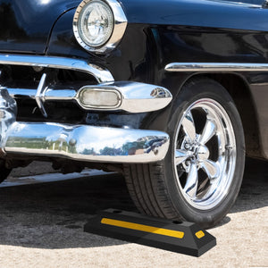 Ferma ruota per veicoli da garage, 2 Ferma ruote in gomma resistente con strisce riflettenti 54,5x16x9cm Giallo-Accessori per veicoli