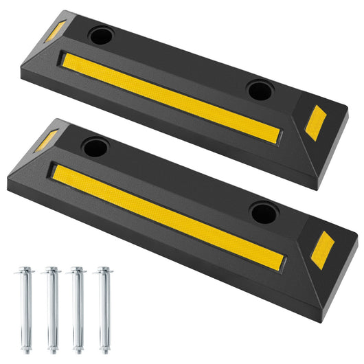 Ferma ruota per veicoli da garage, 2 Ferma ruote in gomma resistente con strisce riflettenti 54,5x16x9cm Giallo-Accessori per veicoli