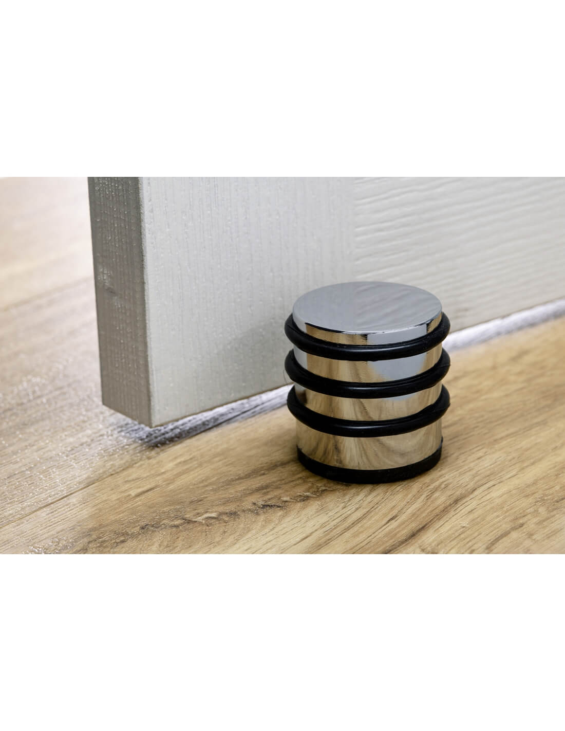 Fermaporta a vite, fissaggio a pavimento, acciaio e gomma, Ø65x68mm, cromato - THIRARD