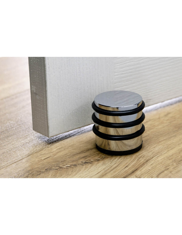 Fermaporta a vite, fissaggio a pavimento, acciaio e gomma, Ø65x68mm, cromato - THIRARD