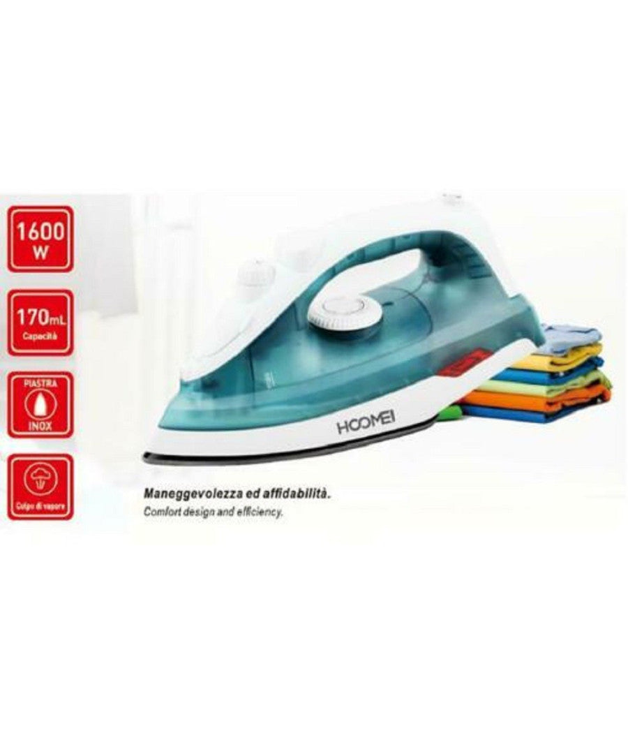 Ferro Da Stiro 1600w 170ml Piastra Inox Maneggevole Con Impugnatura Ergonomica         