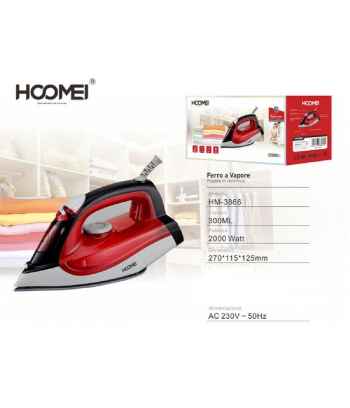 Ferro Da Stiro 2000 Watt Serbatoio 300 Ml Piastra In Ceramica Stiratura A Vapore         