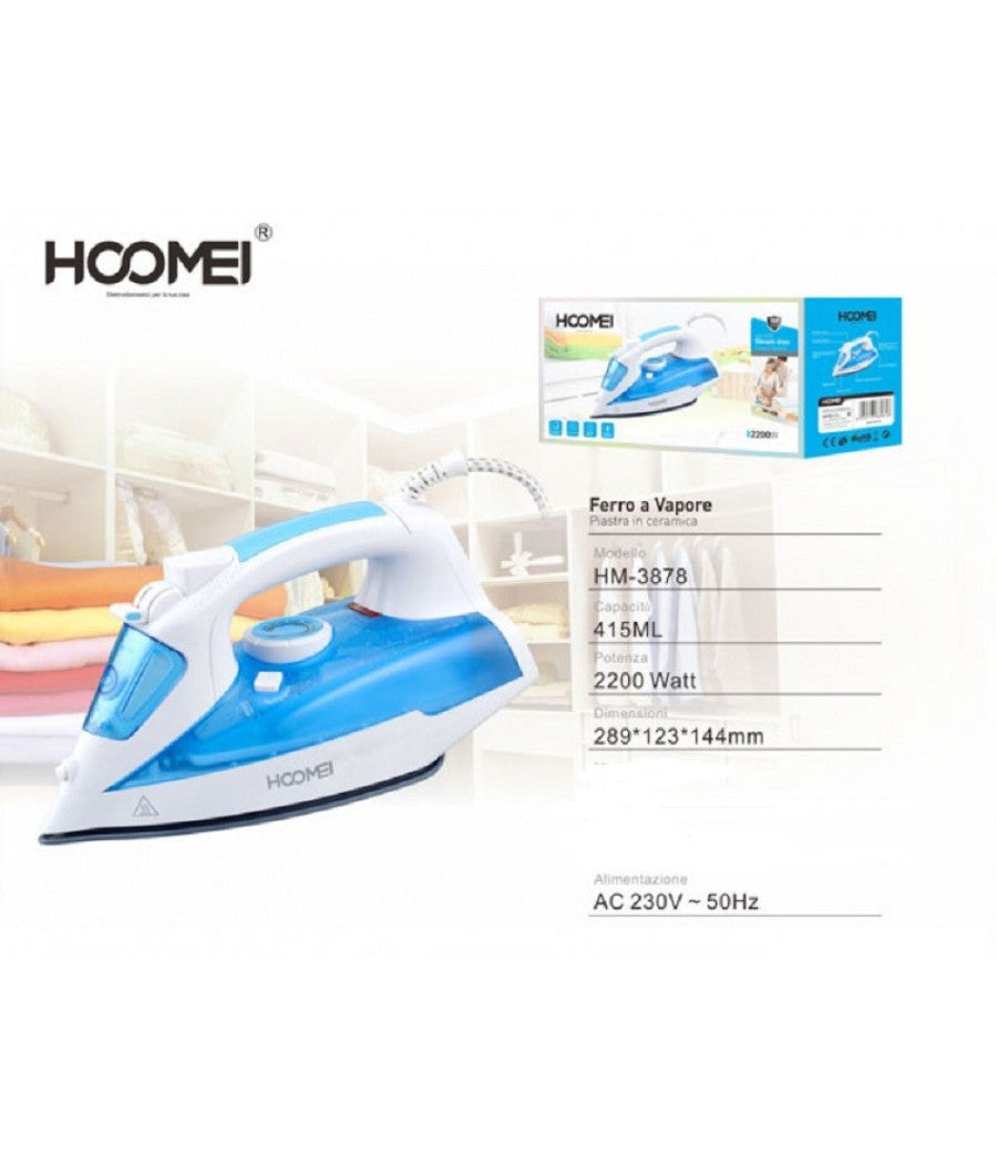 Ferro Da Stiro 2200w 415ml Piastra In Ceramica Con Getto Vapore Verticale Hm3878         