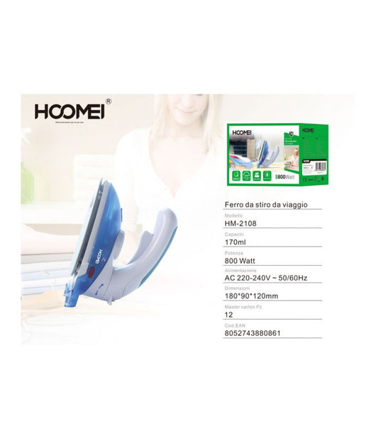 Ferro Da Stiro A Vapore Viaggio 800w Piastra Teflon Con Manico Reclinabile Hm-2108         
