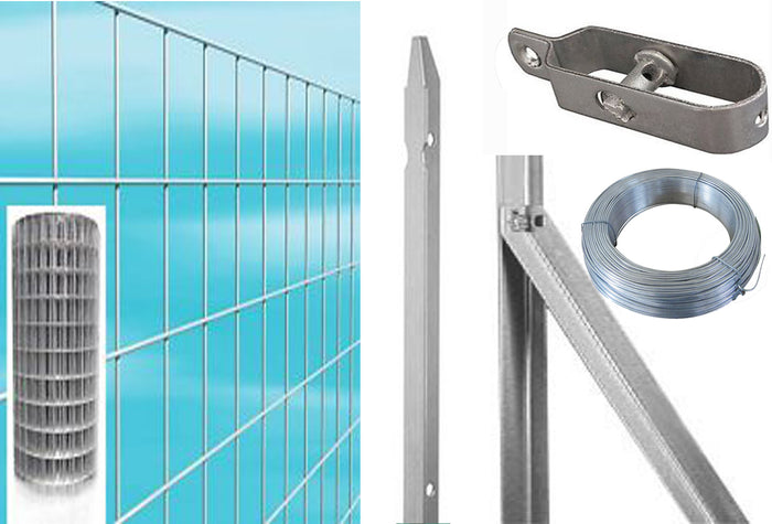 1kit recinzione completa da 25mt lineari con rete metallica zincata altezza cm 150 h maglia mm 75x50 con paletti cod:ferx.comp.13