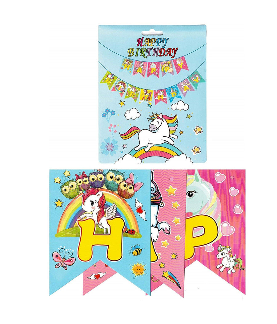 Festone Carta Happy Birthday Unicorno Bandierine 13 Lettere Cc39743 Ghirlanda         