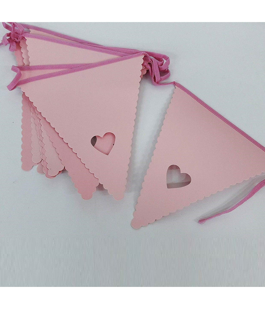 Festone Rosa Cuore 12 Bandierine In Cartone Rigido 4.8m Compleanni Matrimonio         