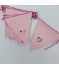 Festone Rosa Cuore 12 Bandierine In Cartone Rigido 4.8m Compleanni Matrimonio         