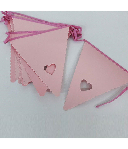 Festone Rosa Cuore 12 Bandierine In Cartone Rigido 4.8m Compleanni Matrimonio         