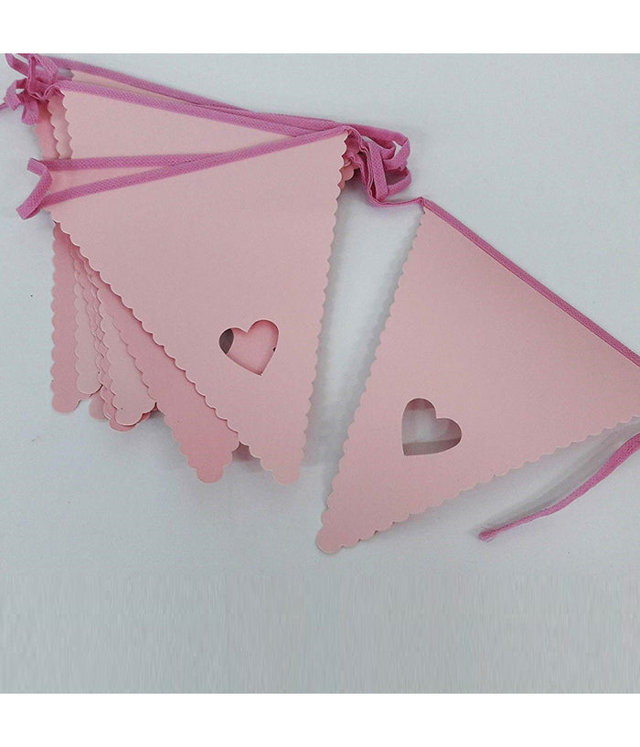 Festone Rosa Cuore 12 Bandierine In Cartone Rigido 4.8m Compleanni Matrimonio         