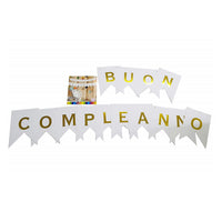 Trade Shop - Festone Scritta Buon Compleanno Bandierina Bianca Lettere Oro 3mt Carta Compleanni Festa -