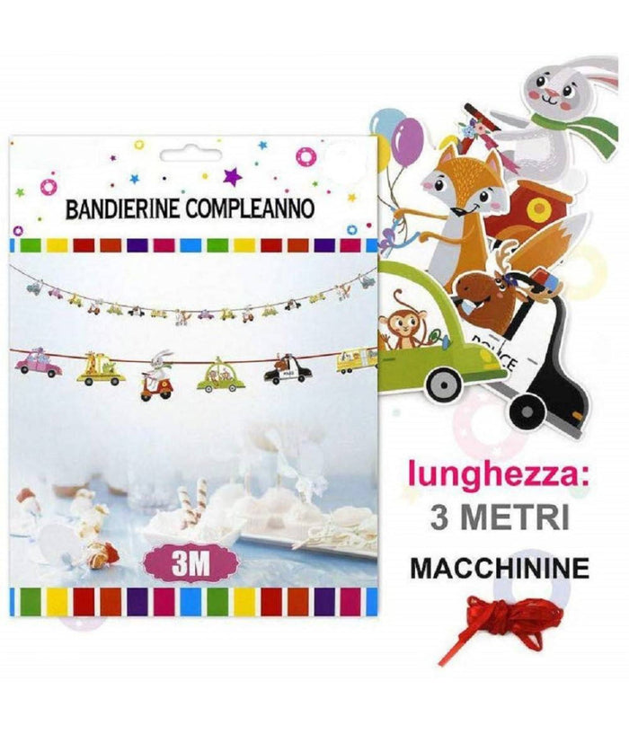 Festone Scritta Buon Compleanno Bandierine Auto Animali 3mt Molletta Compleanno Party         