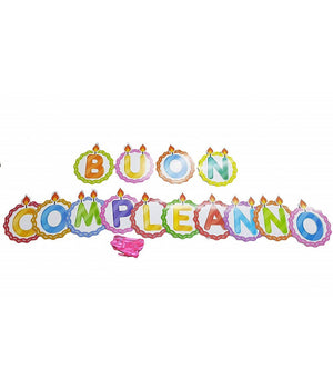 Festone Scritta Buon Compleanno Tonde Candela Colorate 3mt Carta Compleanni Party         