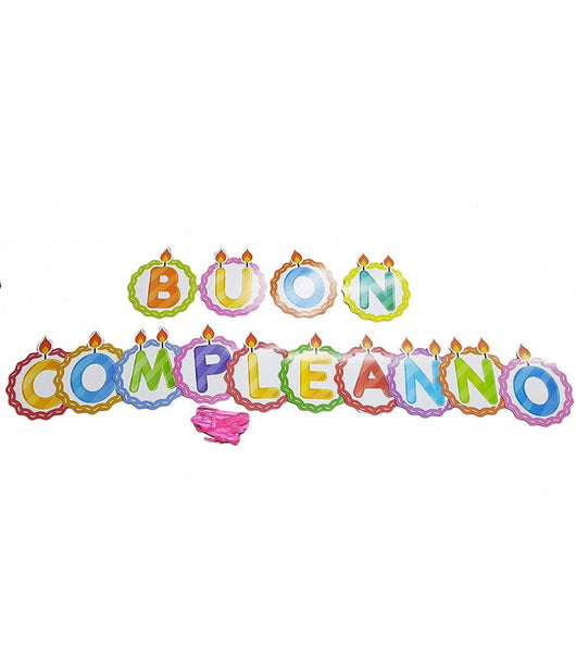 Festone Scritta Buon Compleanno Tonde Candela Colorate 3mt Carta Compleanni Party         
