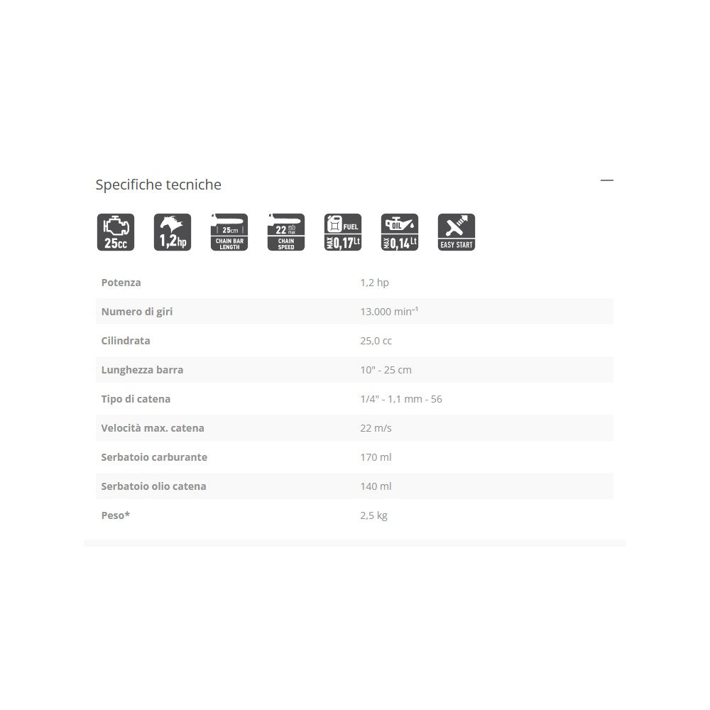 Ff group - gcs 425t pro motosega da posatura a scoppio 25cc lama da 25cm
