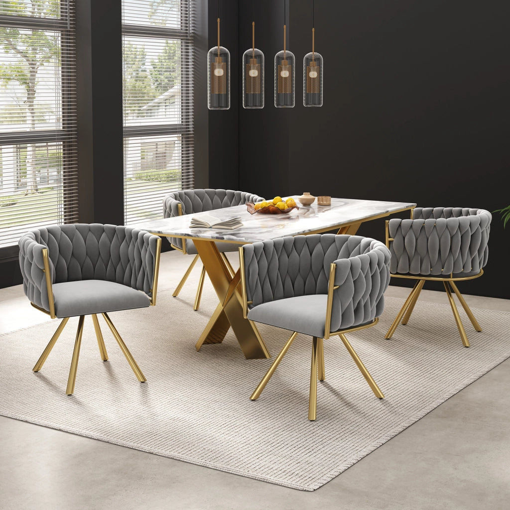Sedie da pranzo set da 2 girevoli a 360 gradi con schienale ergonomico e seduta imbottita in velluto grigio oro