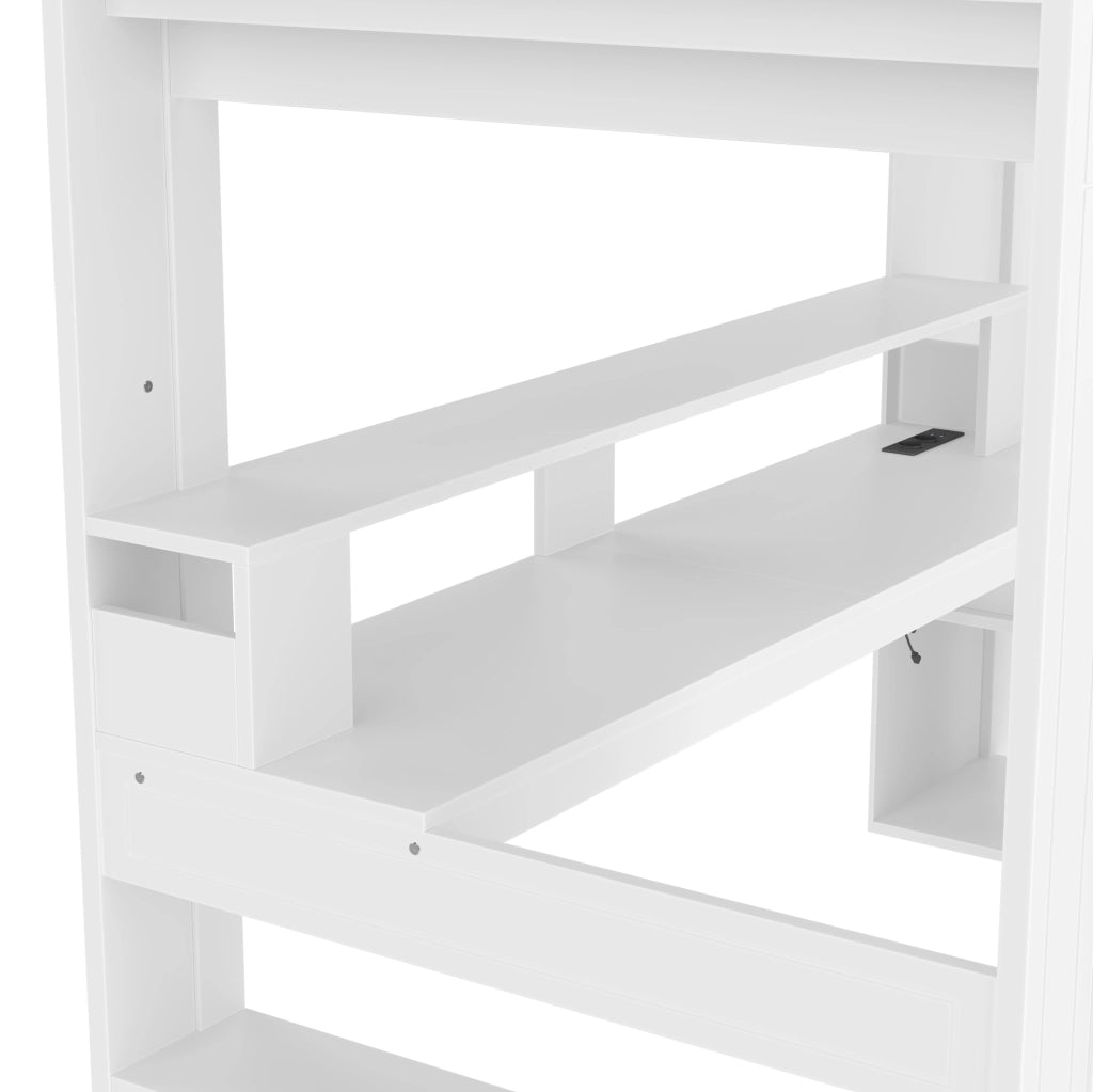 Letto a soppalco ULEVR 90x200 cm con scrivania, cassetto, ripiani e LED a 16 colori, bianco