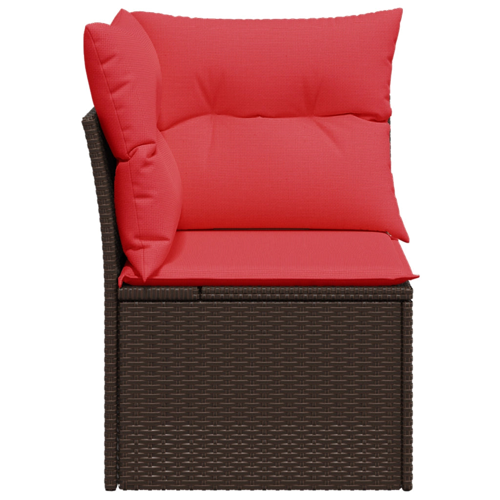 Divano da giardino angolare con cuscini marrone in polyrattan