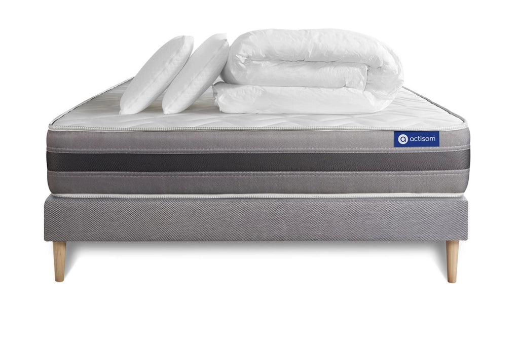 Pacchetto letto completo - Materasso 140x200cm + Box spring con doghe (kit) + 2 cuscini + Piumino - Actimemo Relax