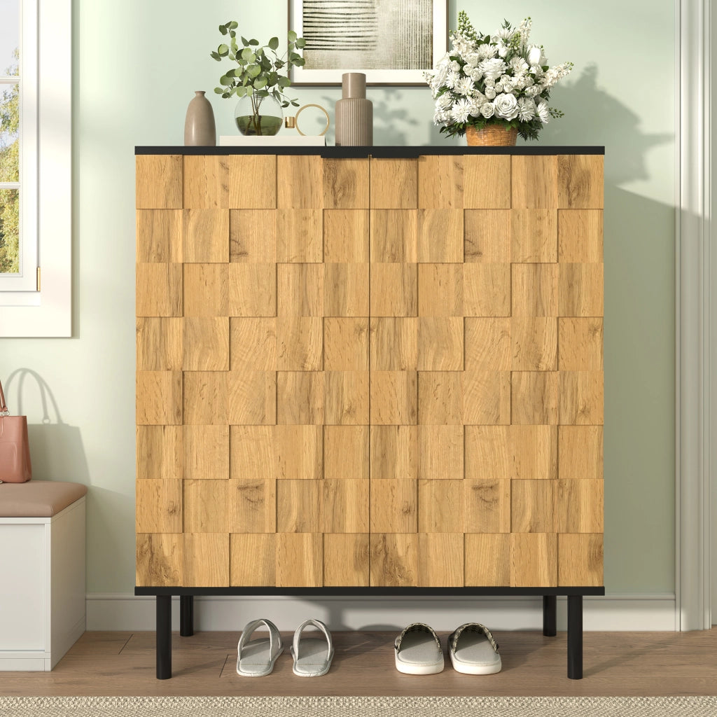 Scarpiera a 2 ante con ripiani regolabili per ingresso in truciolare 80×35×91.5 cm naturale