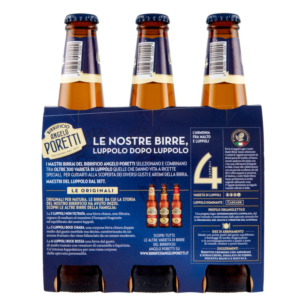 Birrificio angelo poretti birra 4 luppoli l'originale 12 bottiglie da 33 cl