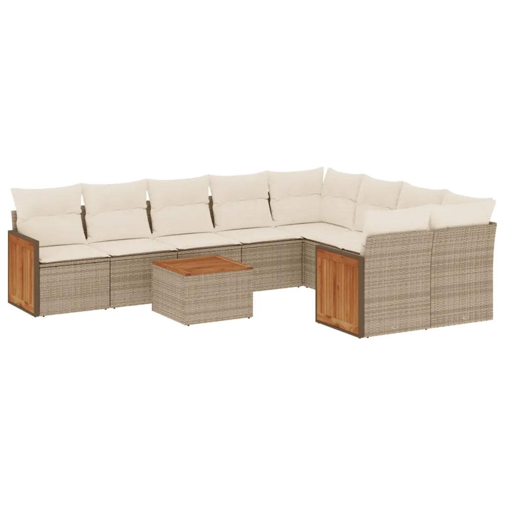 Set Divano da Giardino 10 pz con Cuscini Beige in Polyrattan