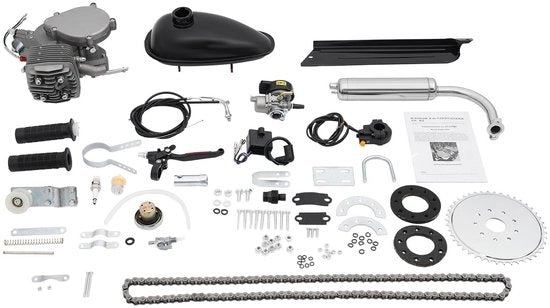 Kit di motocicletta per bicicletta 80cc - 2 tempi - Accensione CDI - Cilindro singolo - Per biciclette con telaio V da 26/28 pollici - Serbatoio carburante nero - Motocicletta per bicicletta