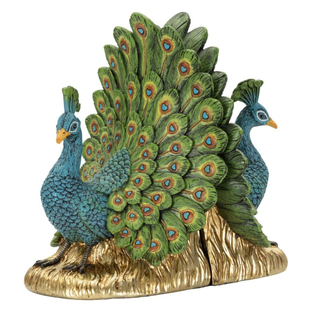 Set fermalibri a forma di pavone in poliresina multicolore