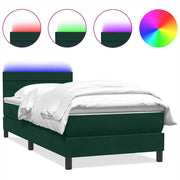 Letto singolo | Letto per adulti | Letto a Molle con Materasso e LED Verde Scuro 80x220 cm Velluto