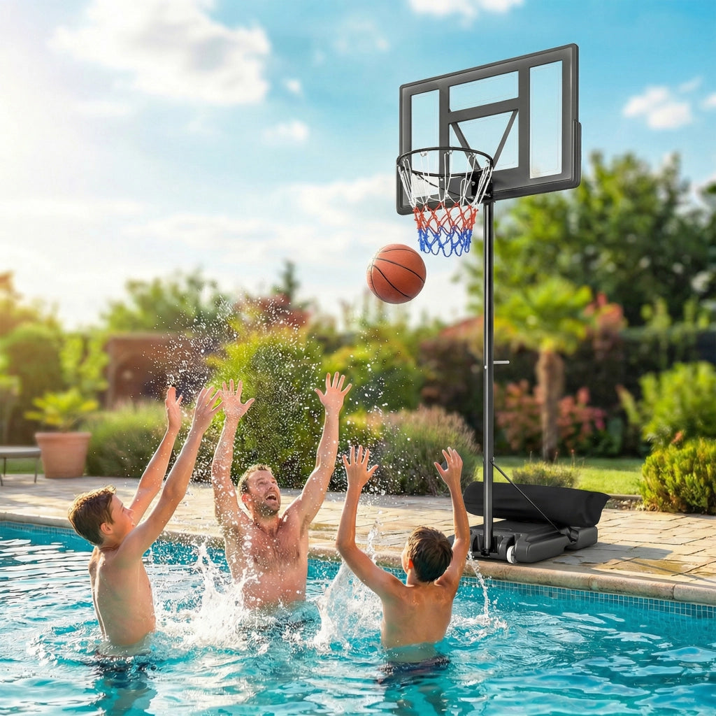 Canestro Basket con Altezza Regolabile 1,3-3 m, Base Riempibile e Ruote, Nero