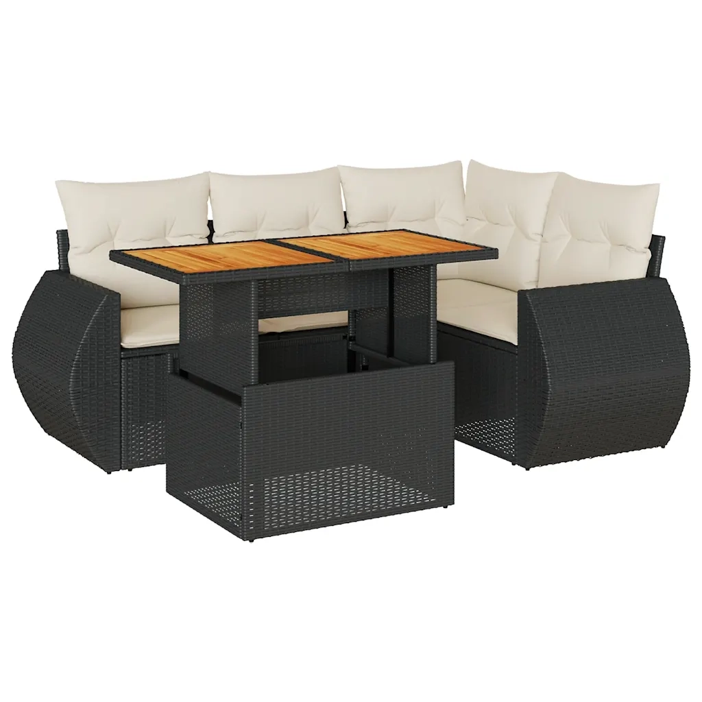 Set Divani da Giardino 5 pz con Cuscini in Polyrattan Nero 3327255