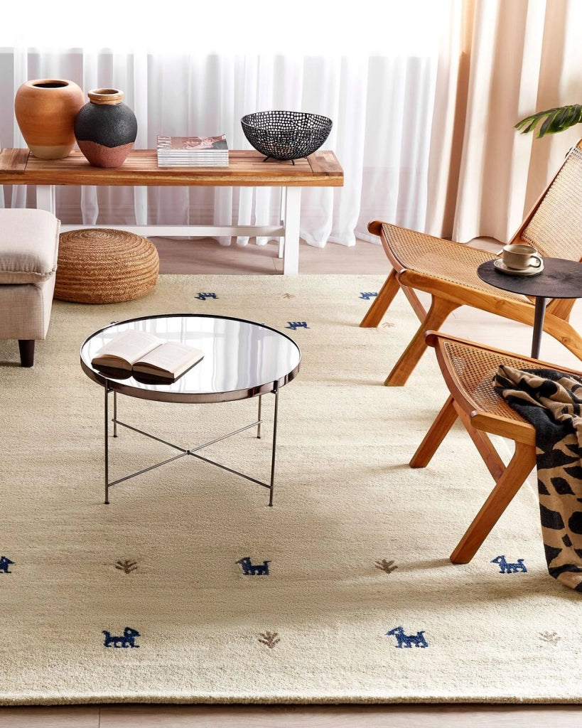 Tappeto Gabbeh per aree beige in lana 200 x 300 cm a pelo fitto Tradizionale rustico a tinta unita Stile