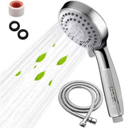 Douchekop economizzatore e con regolazione della pressione con filtro e tubo da 15 m per doccia a pioggia universale con 3 tipi di getto e funzione di risparmio d'acqua in acciaio inox.