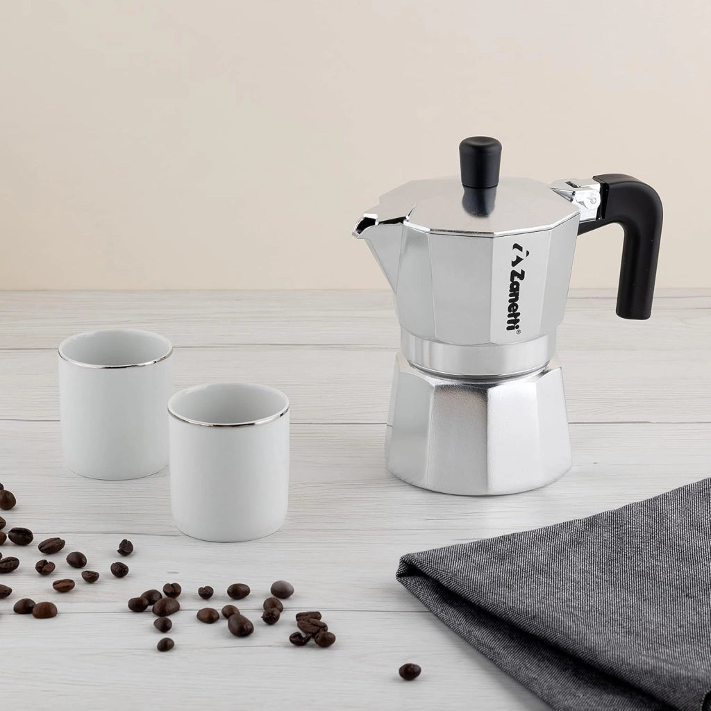 Moka Zanetti Mama 3 Tazze Alluminio Nero Antigoccia